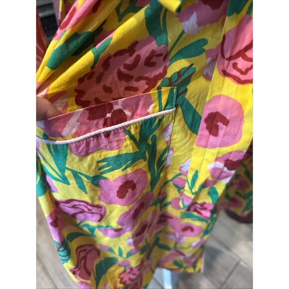 Ban. do Pajama Set Floral Small Robe Pants Honey Las Flores Yellow Green Pink - Picture 11 of 11